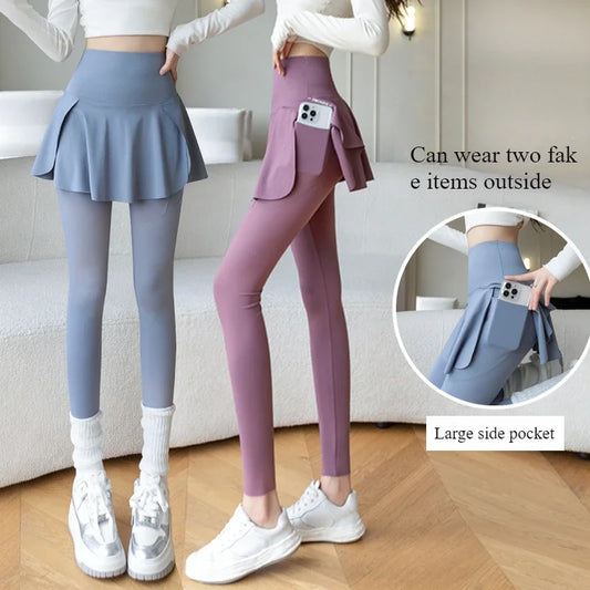 Fake Two Pieces  Seamless Fitness Leggings with Pocket