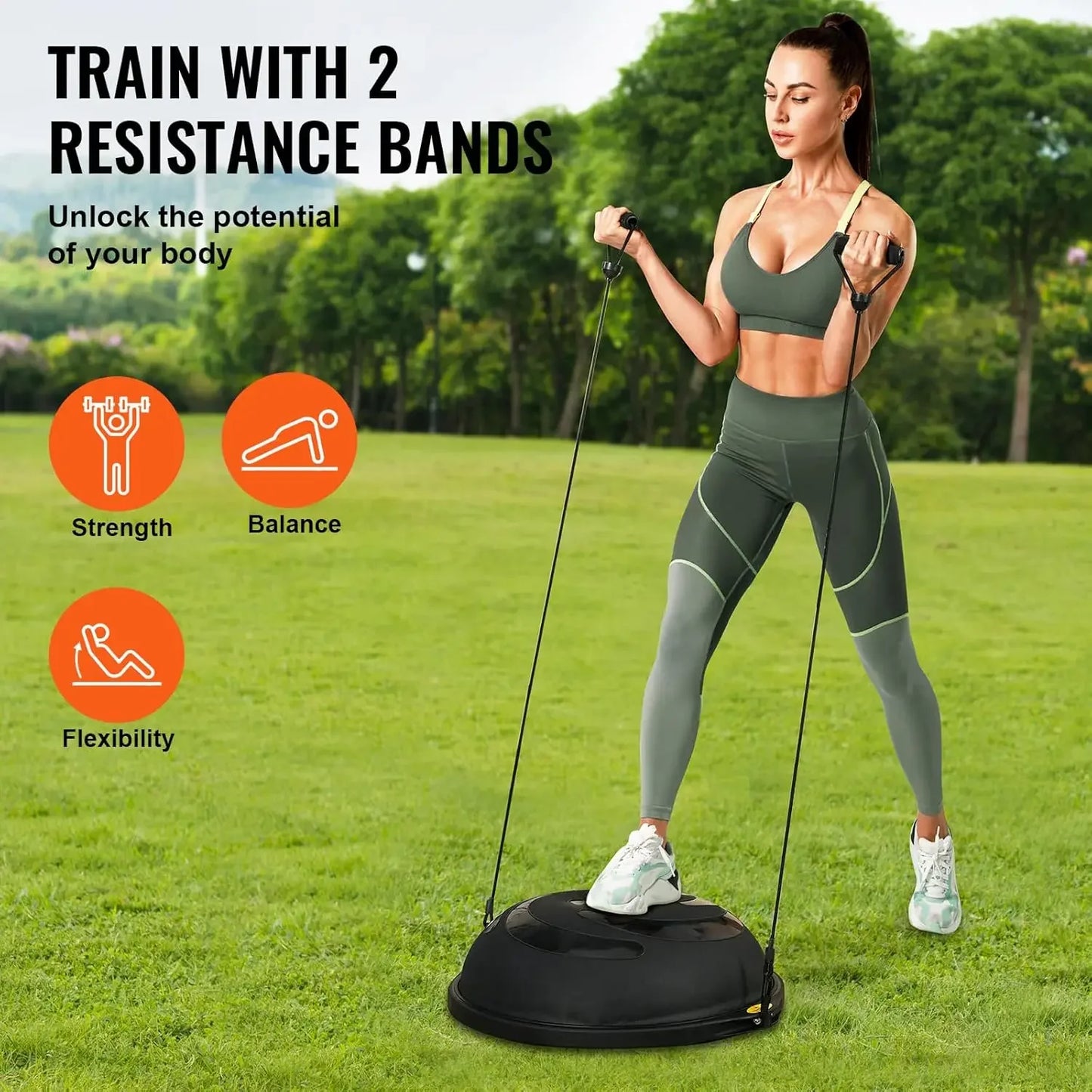 Half Exercise Ball Trainer with Resistance Band