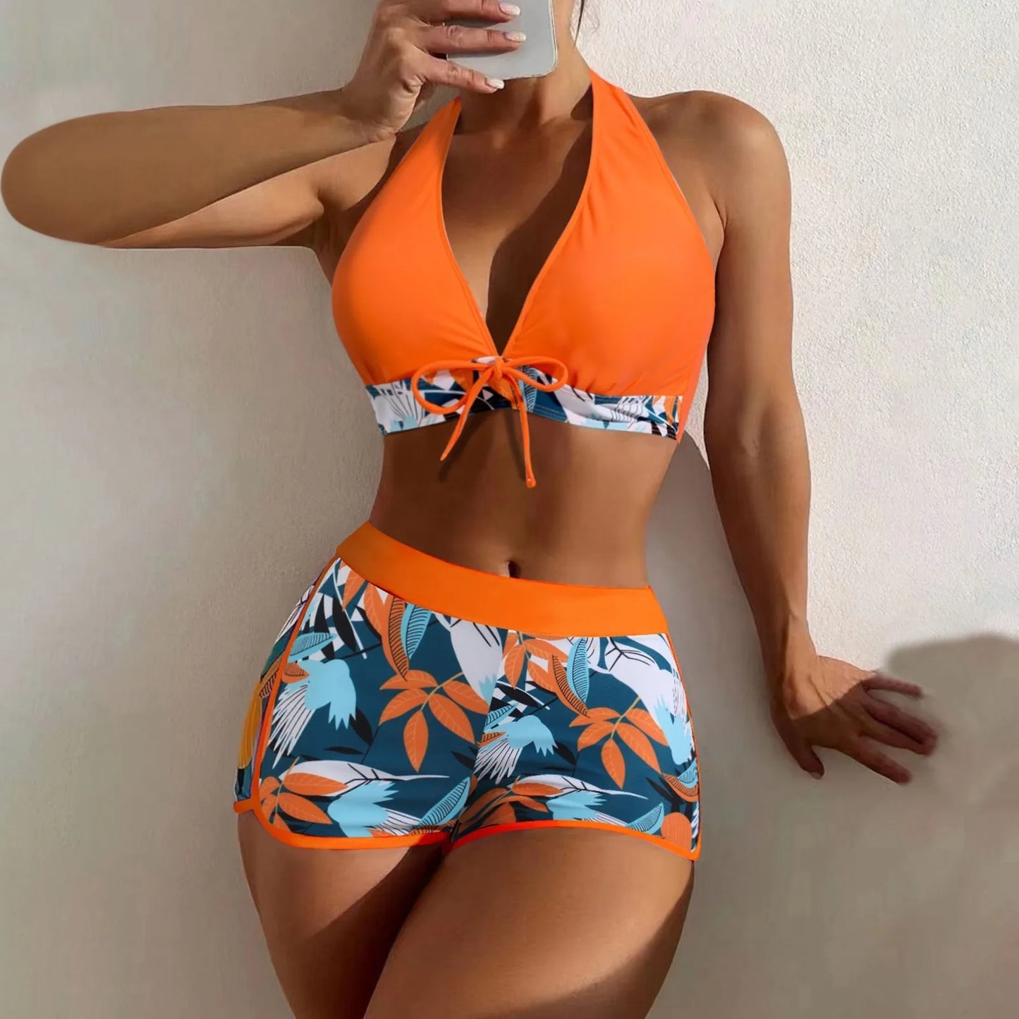2 Pieces Plant Print Bikinis Set