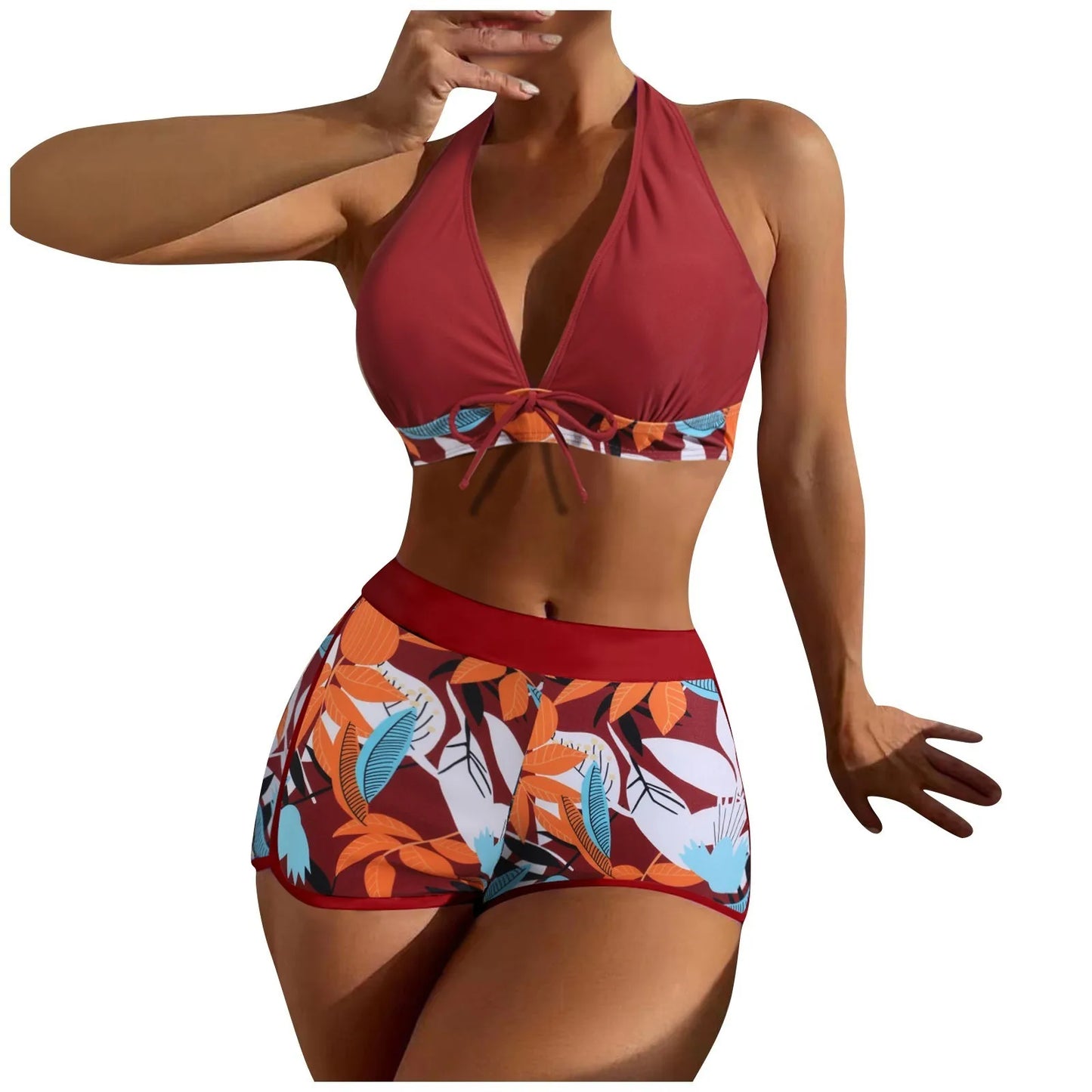 2 Pieces Plant Print Bikinis Set