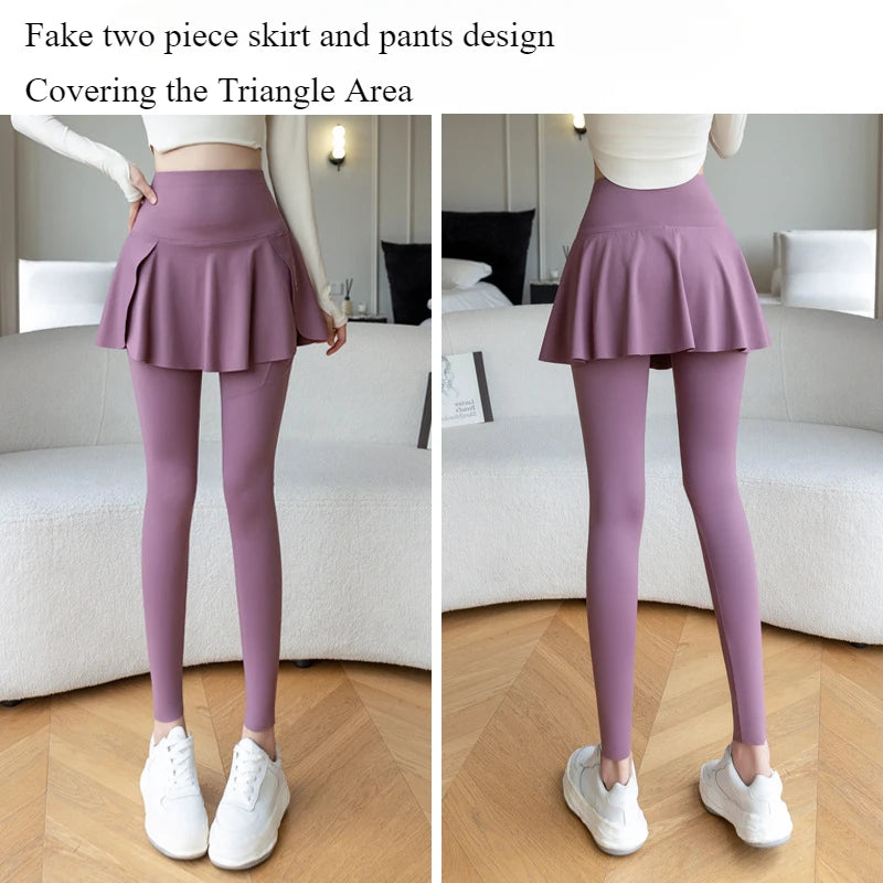 Fake Two Pieces  Seamless Fitness Leggings with Pocket