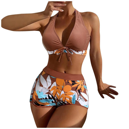 2 Pieces Plant Print Bikinis Set