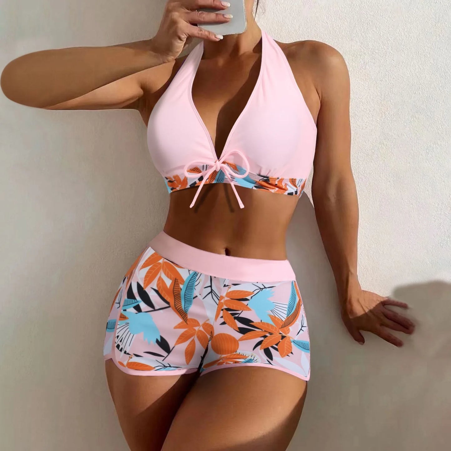 2 Pieces Plant Print Bikinis Set