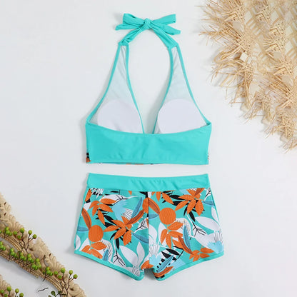 2 Pieces Plant Print Bikinis Set