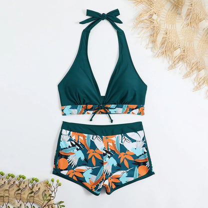 2 Pieces Plant Print Bikinis Set