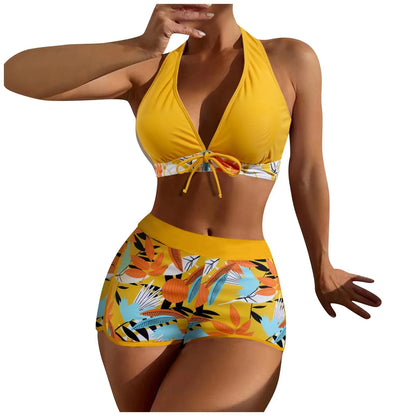 2 Pieces Plant Print Bikinis Set