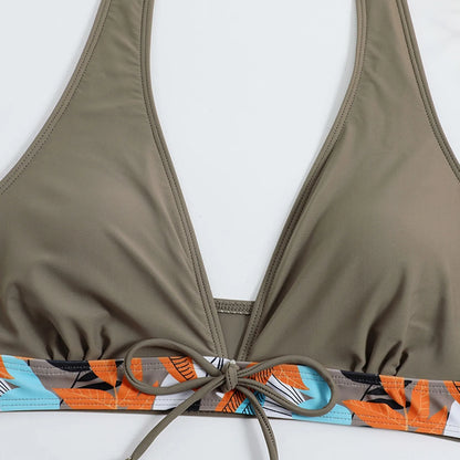 2 Pieces Plant Print Bikinis Set