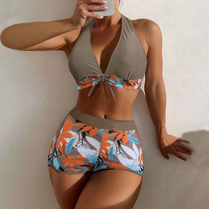 2 Pieces Plant Print Bikinis Set