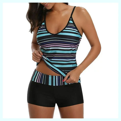Striped Sleeveless Two Piece Swimsuit