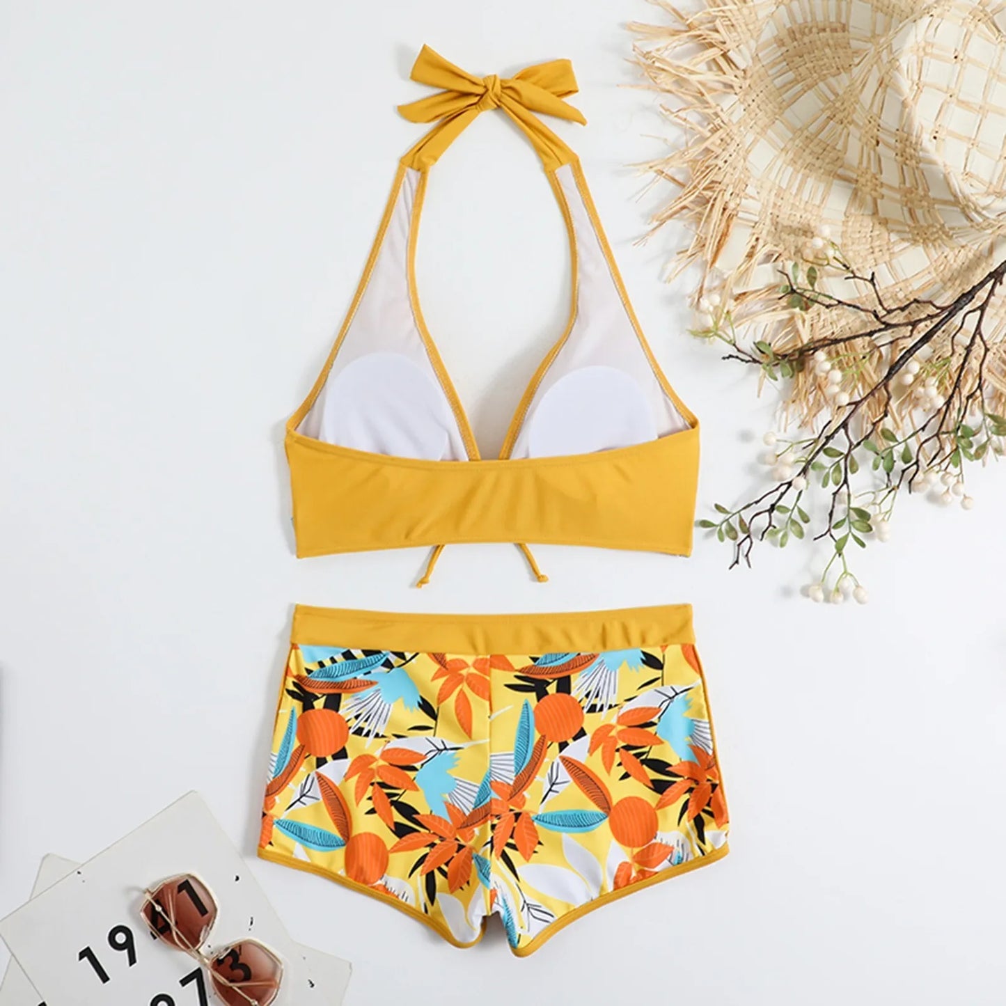 2 Pieces Plant Print Bikinis Set