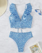 Solid Color Sexy V-neck Ruffle Bikini