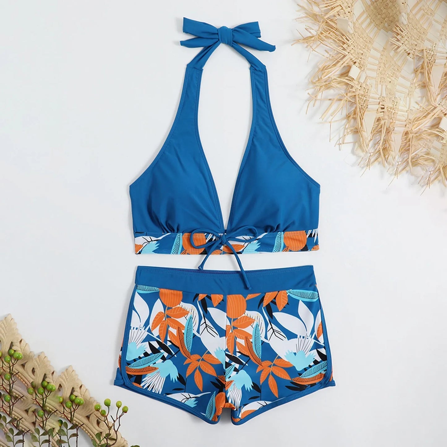 2 Pieces Plant Print Bikinis Set