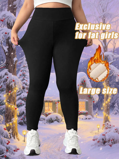 High - waisted Plus - size Winter Fleece - lined  Leggings