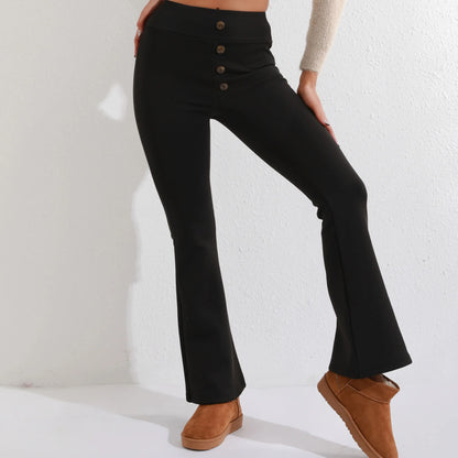 Fleece Lined High-Waist, Butt-Lifting, Buttoned Yoga Pants