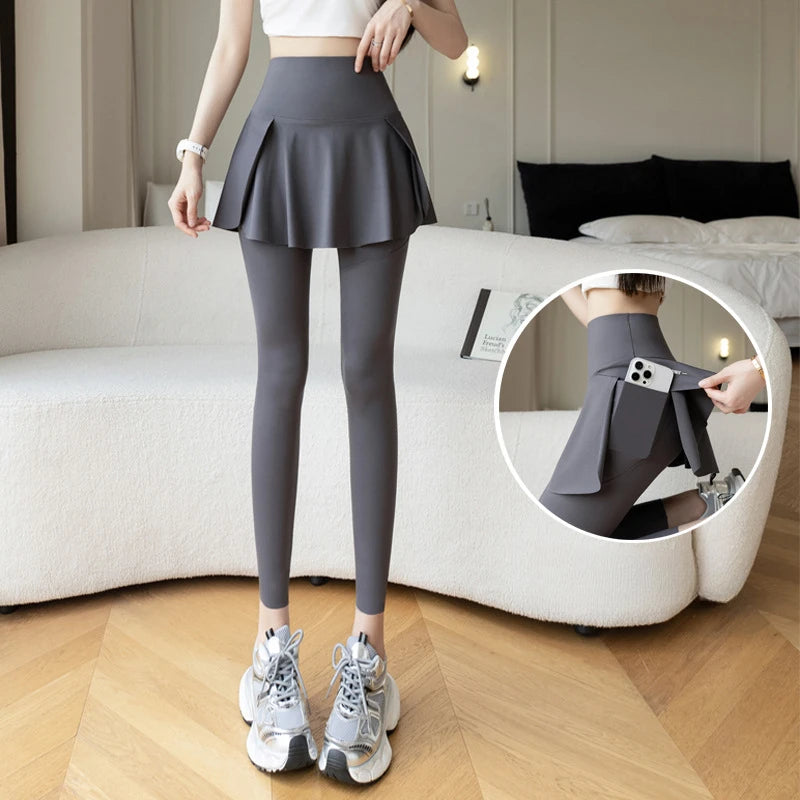Fake Two Pieces  Seamless Fitness Leggings with Pocket