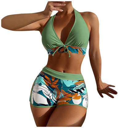2 Pieces Plant Print Bikinis Set