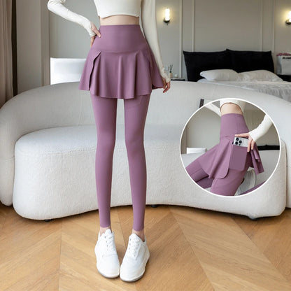 Fake Two Pieces  Seamless Fitness Leggings with Pocket