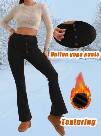 Fleece Lined High-Waist, Butt-Lifting, Buttoned Yoga Pants