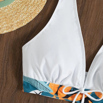 2 Pieces Plant Print Bikinis Set