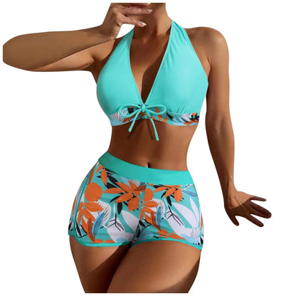 2 Pieces Plant Print Bikinis Set