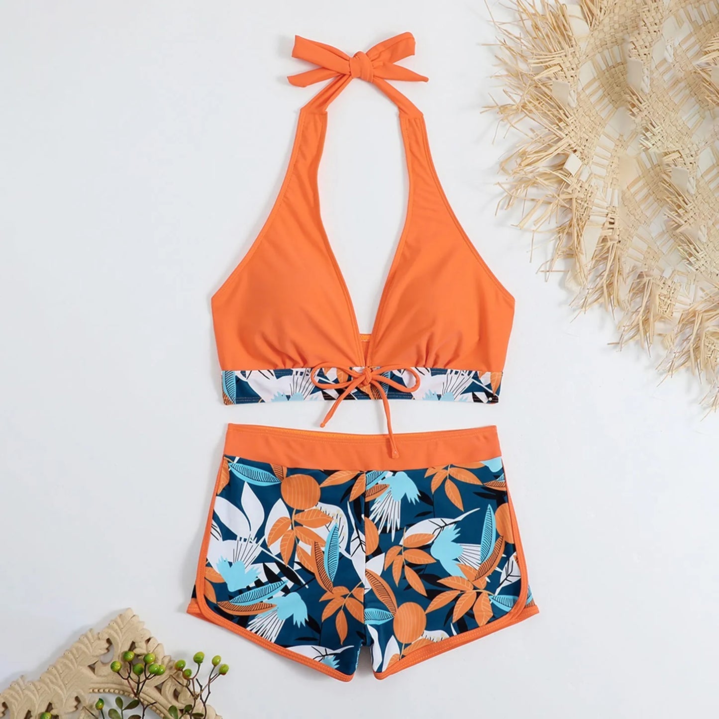2 Pieces Plant Print Bikinis Set