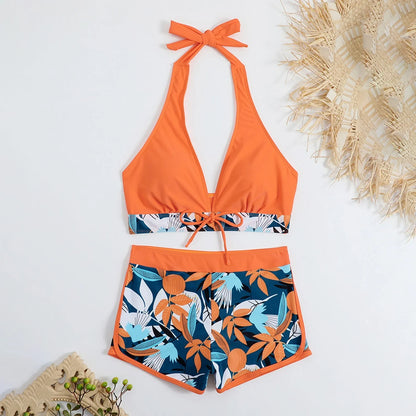 2 Pieces Plant Print Bikinis Set