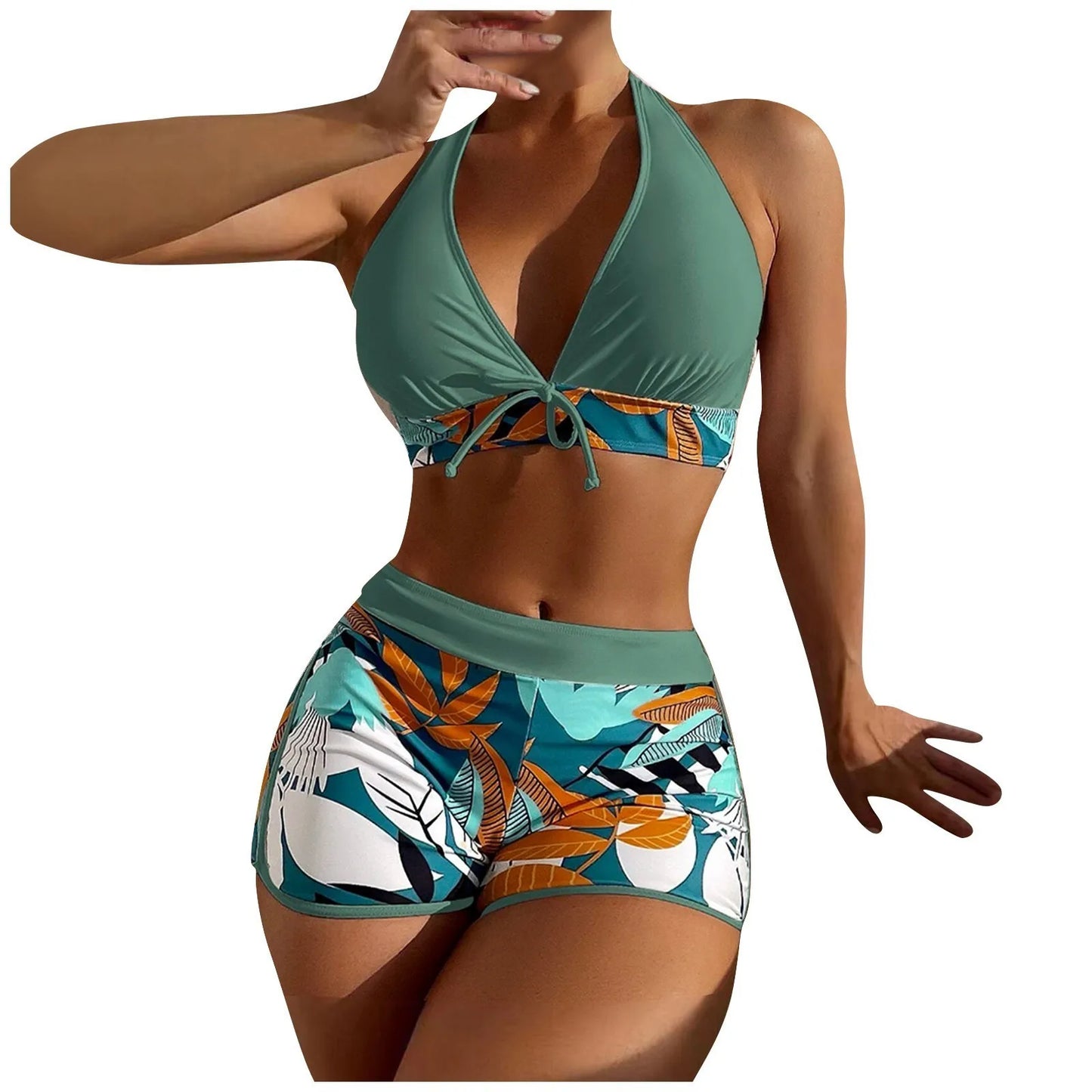 2 Pieces Plant Print Bikinis Set