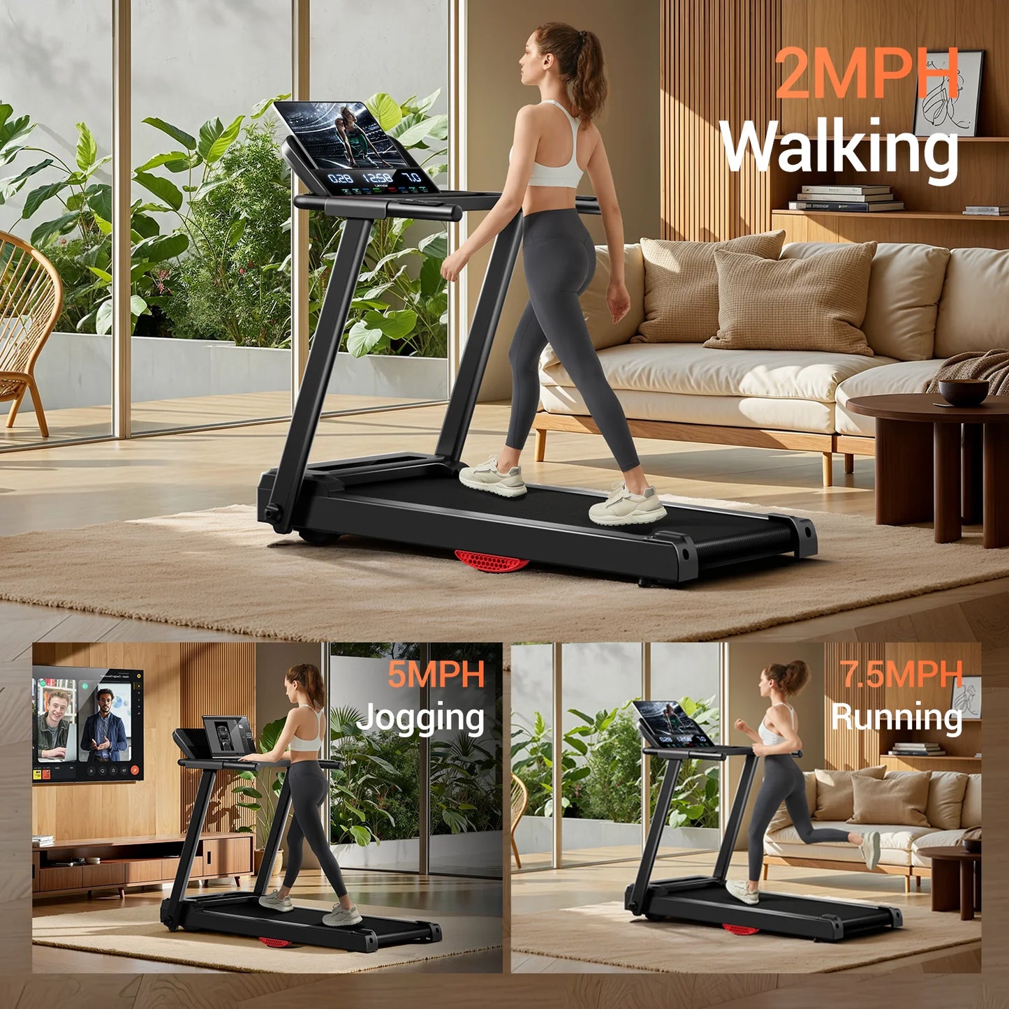 3.0HP Brushless Foldable Home Treadmill