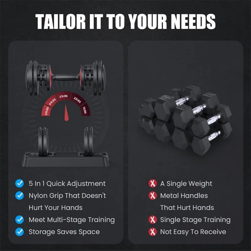 55LB Single Adjustable Dumbbell 5 in 1 Weight