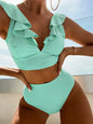 Solid Color Sexy V-neck Ruffle Bikini