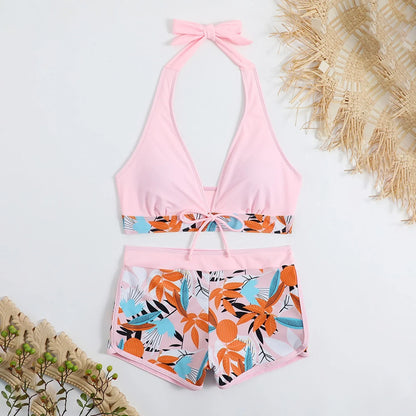 2 Pieces Plant Print Bikinis Set