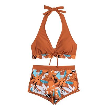 2 Pieces Plant Print Bikinis Set