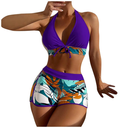 2 Pieces Plant Print Bikinis Set