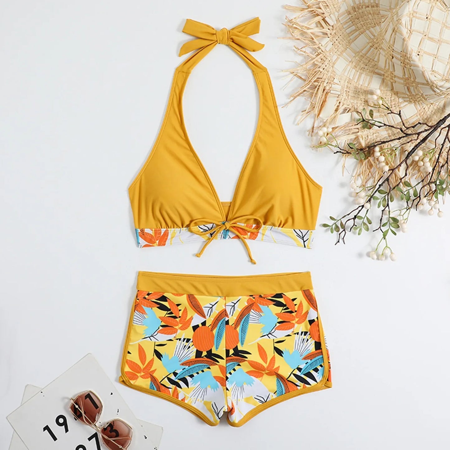 2 Pieces Plant Print Bikinis Set