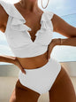 Solid Color Sexy V-neck Ruffle Bikini