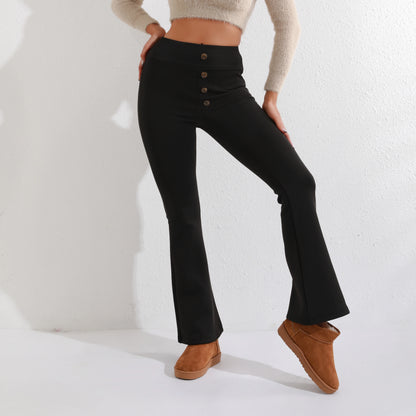 Fleece Lined High-Waist, Butt-Lifting, Buttoned Yoga Pants