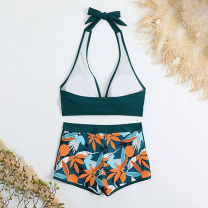 2 Pieces Plant Print Bikinis Set