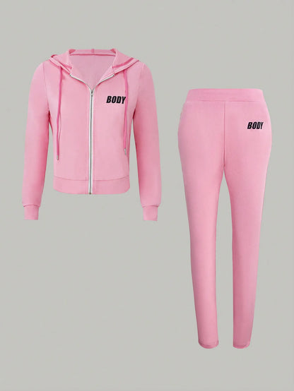 Women's Pink Zipper Sportswear Set