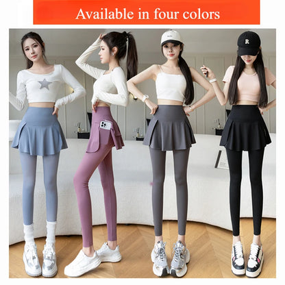 Fake Two Pieces  Seamless Fitness Leggings with Pocket