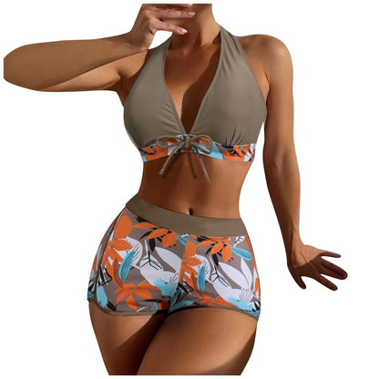 2 Pieces Plant Print Bikinis Set