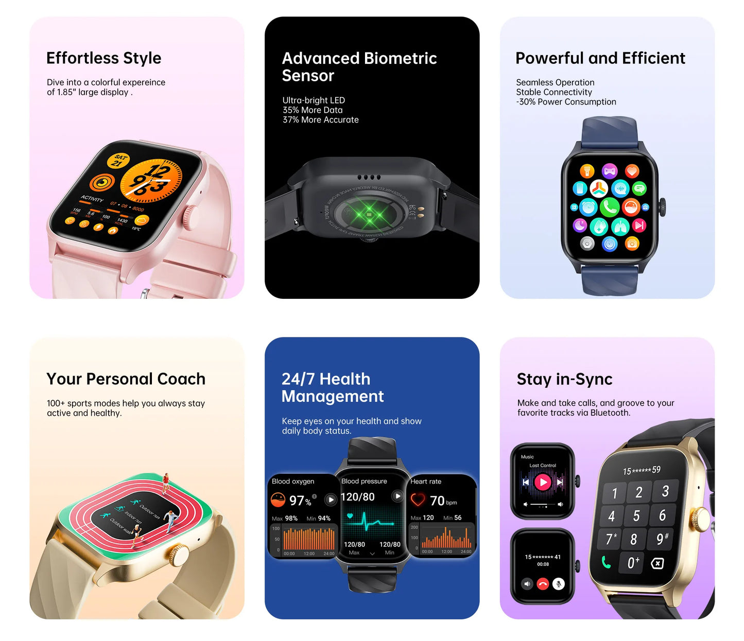 Call Smartwatch Health Monitor Waterproof Android