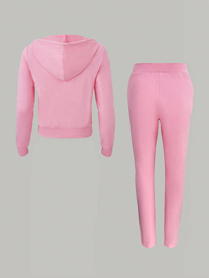 Women's Pink Zipper Sportswear Set