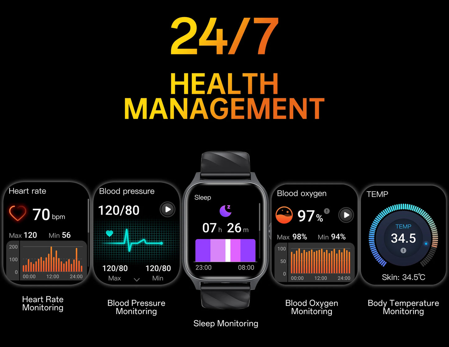 Call Smartwatch Health Monitor Waterproof Android