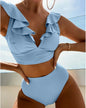 Solid Color Sexy V-neck Ruffle Bikini