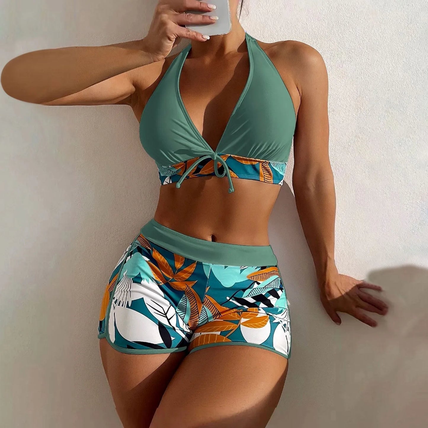 2 Pieces Plant Print Bikinis Set