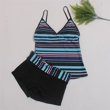 Striped Sleeveless Two Piece Swimsuit