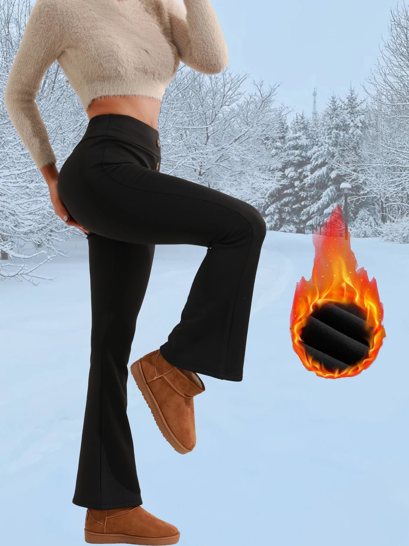 Fleece Lined High-Waist, Butt-Lifting, Buttoned Yoga Pants