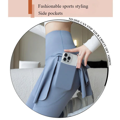 Fake Two Pieces  Seamless Fitness Leggings with Pocket