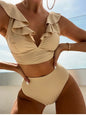 Solid Color Sexy V-neck Ruffle Bikini