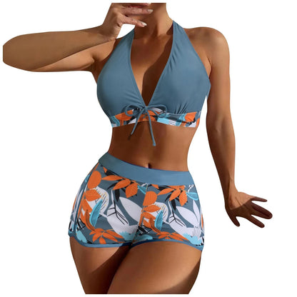 2 Pieces Plant Print Bikinis Set